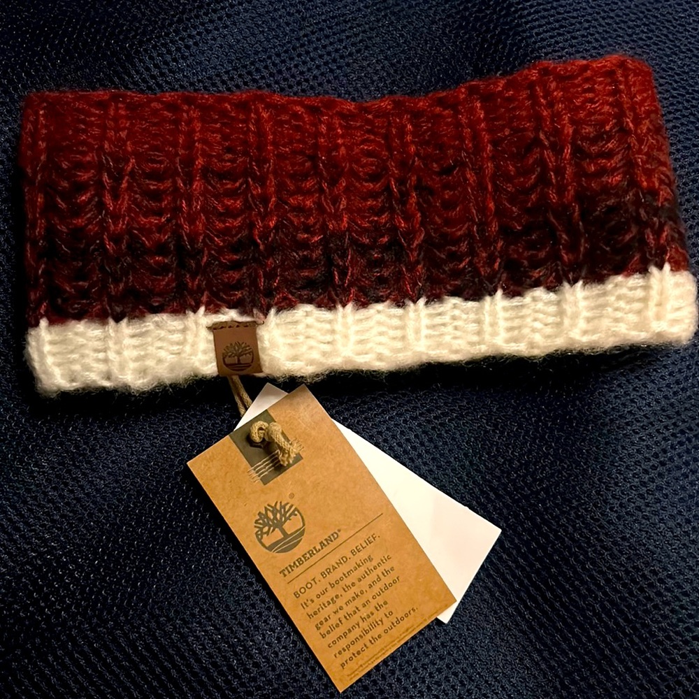 Timberland fleece lined head band burgundy and white NWT